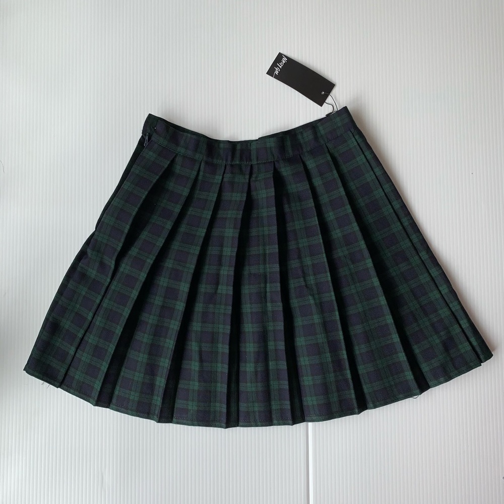 Nasty Gal Check Printed Pleated Green Mini Skirt